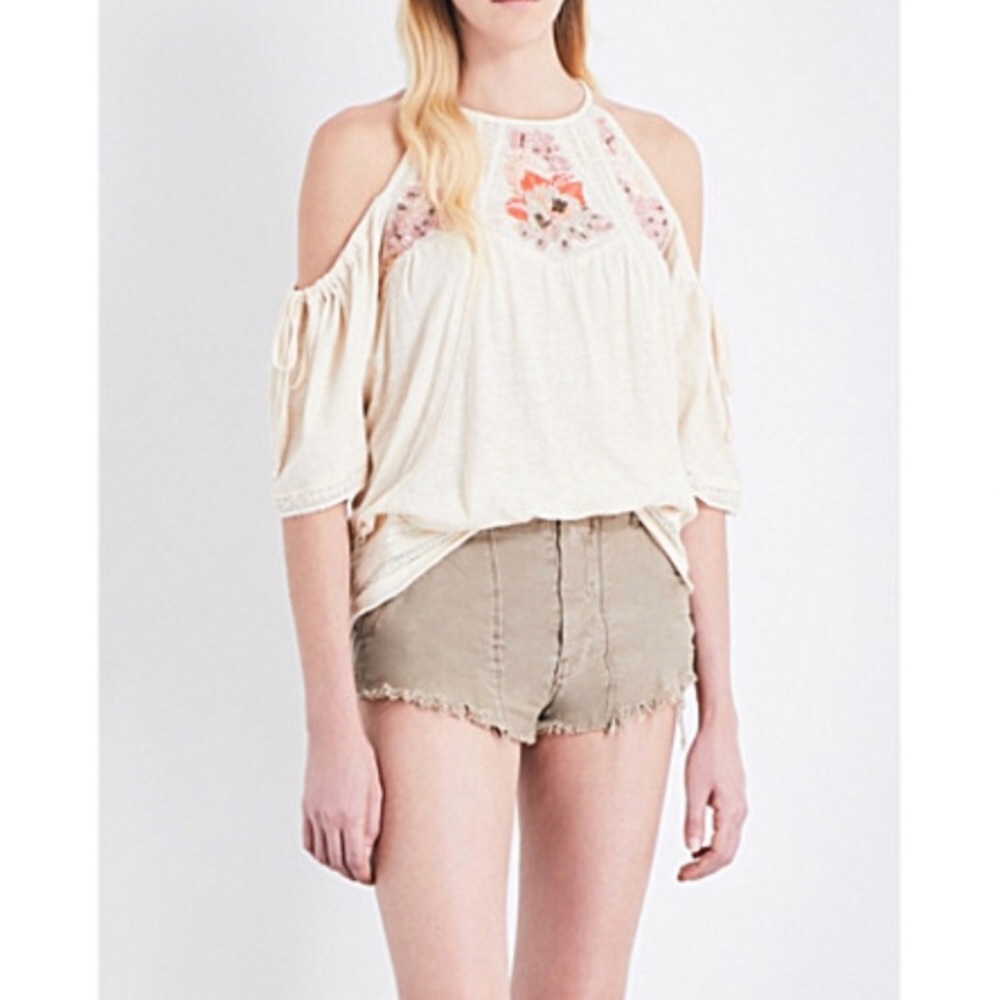 FREE PEOPLE embroidered cold shoulder top - Picture 4 of 4